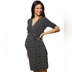 New! Motherhood maternity v-neck faux wrap dress, elbow sleeve, black, small